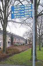 A signpost in Graan voor Visch showing building number ranges. Source: Wikipedia
