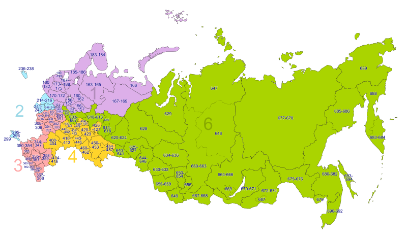 Russia: Postal code map