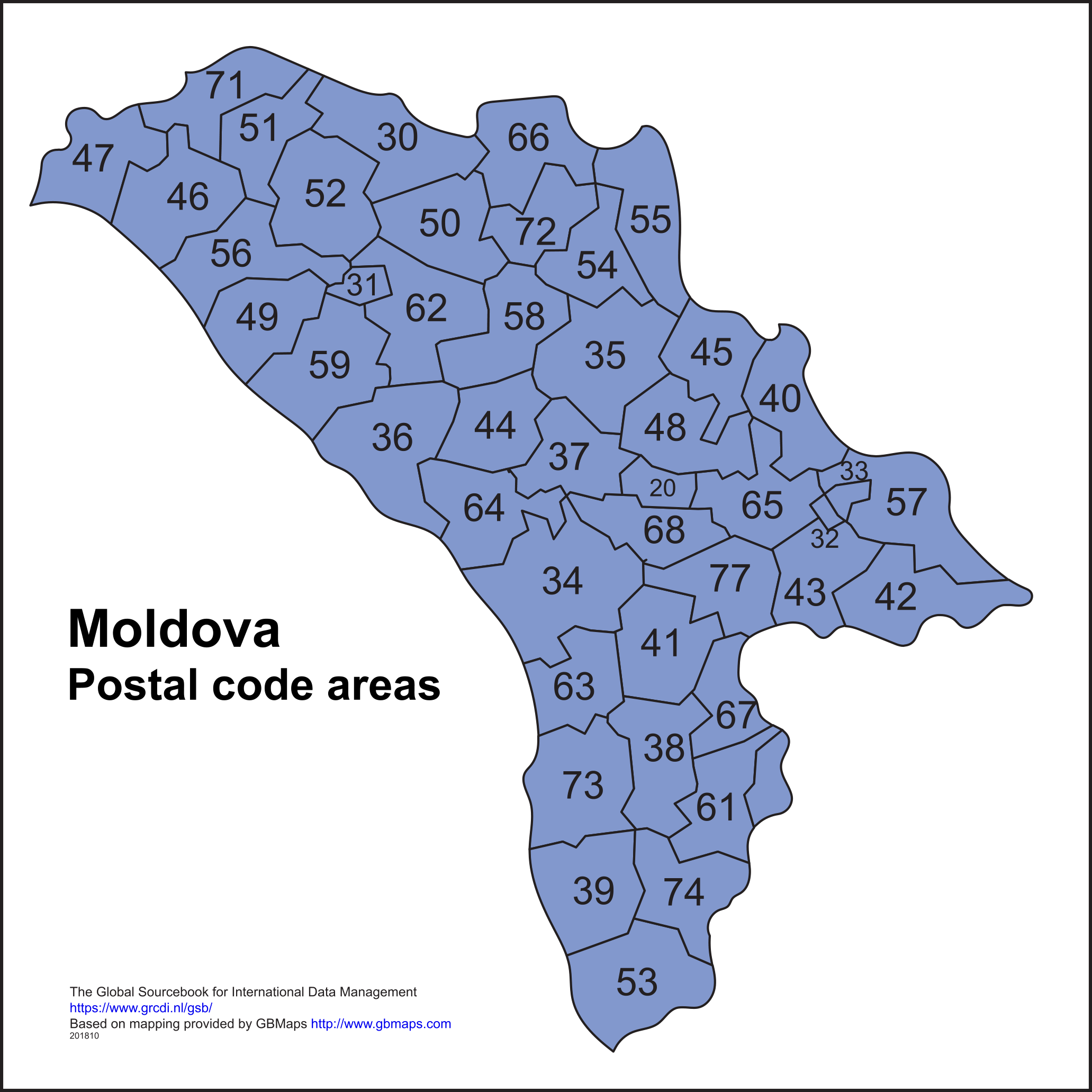 Moldova postal codes map