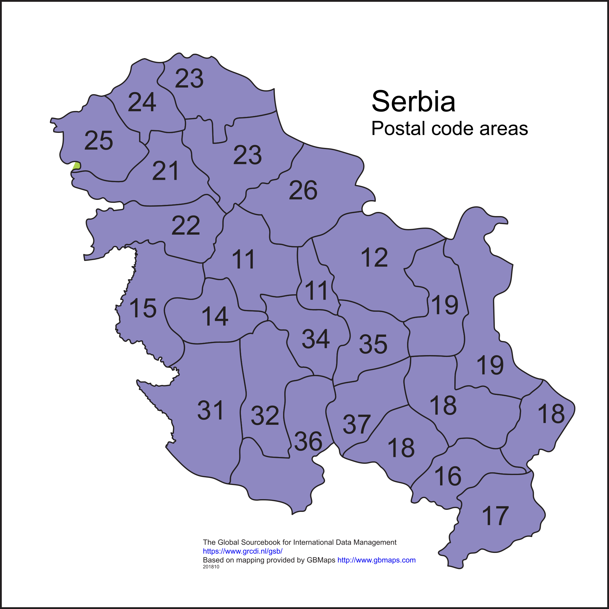Serbia postal code map