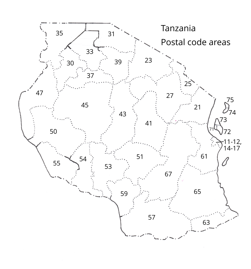 Tanzania postal codes map
